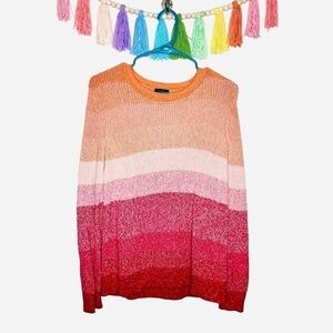 Talbots Ombré Stripe Knit Pima Cotton Sunset Peach Pink Knit Sweater Size Medium